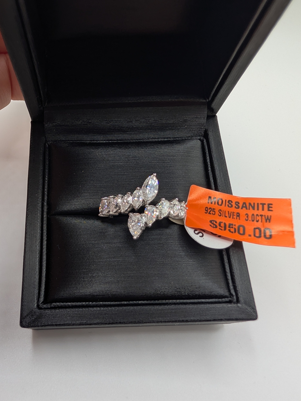 NWT 3.00 CTW Moissanite Marquise & Pear Bypass Ring in 925 Sterling Silver 9